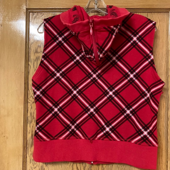 Harley-Davidson Red Plaid Hooded Biker Vest Split Zip Hood M/L Embroidered - Picture 3 of 14